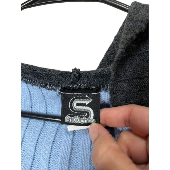 Vintage smooches Y2K Blue Gray Chunky Knit Cardigan Sweater Size M - Picture 5 of 9